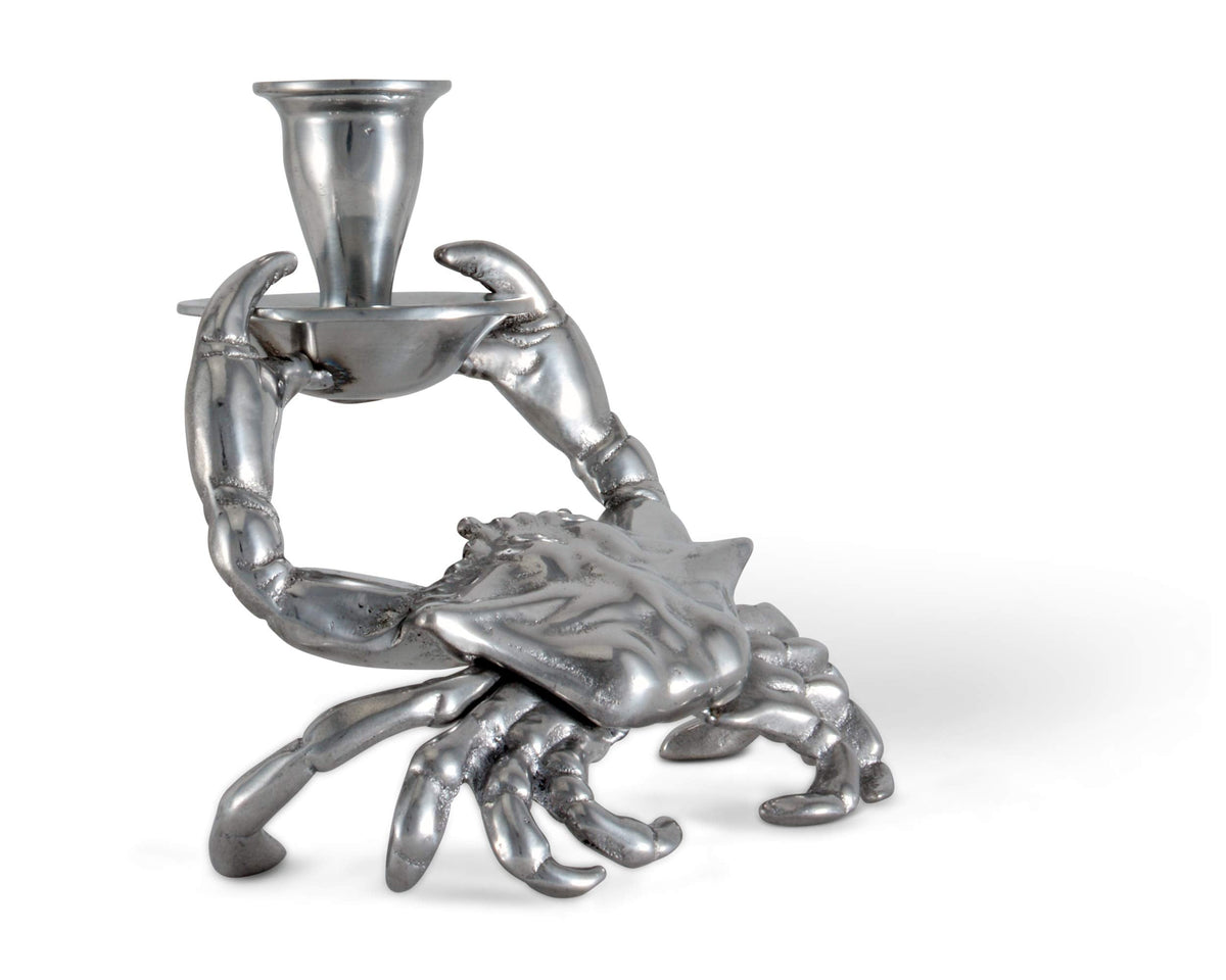 Arthur Court Aluminum Metal Crab Candle Holders/Candlestick - Perfect for Outdoor Table or Ocean/sea décor Quality Durable Silver Metal 5.5 inch Tall