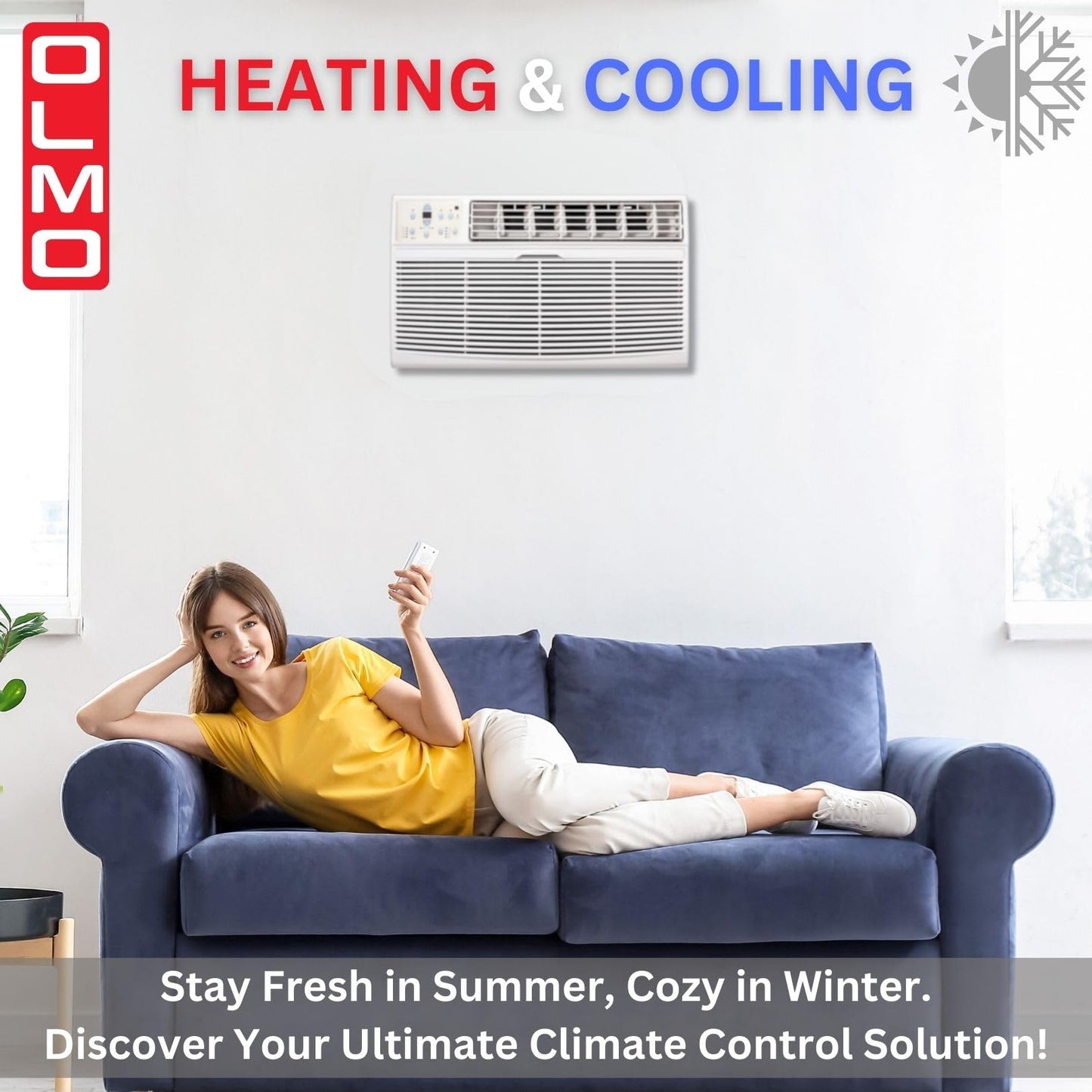 OLMO 14,000 BTU 230V Through-the-Wall Air Conditioner & Heater - Heating & Cooling - Built-In Wireless Smart Kit & Remote Included, R-32 Eco-Friendly Refrigerant