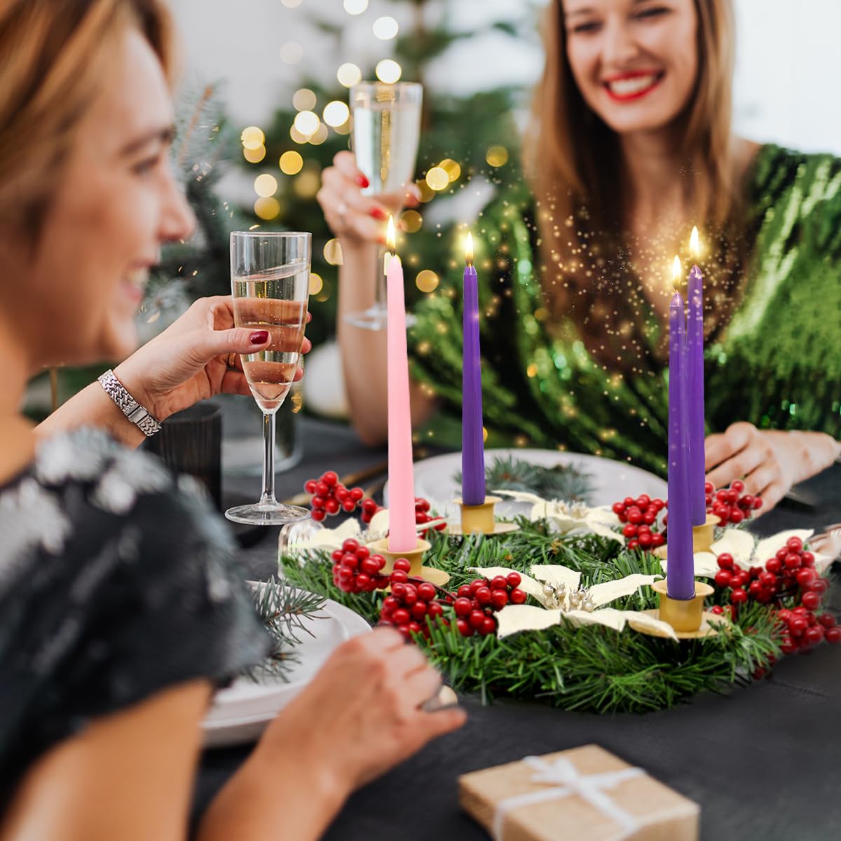 20 Pack of Christmas Advent Taper Candles, 15 Purple and 5 Pink Tapered Candlesticks, 10Inch Tall Skinny Christmas Seasonal Celebration Candles