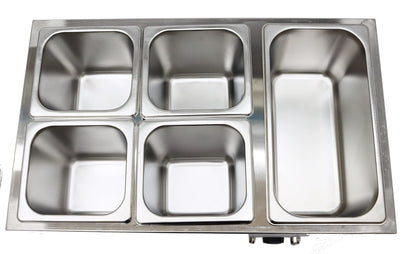INTSUPERMAI 5 Pots Electric Commercial Food Soup Warmer Canteen Buffet Steam Heater Stainless Steel 110V 1500W 1/6 GN x4+1/3GN x1 6 inch deep Adjustable Temp Restaurants, Catering and Parties