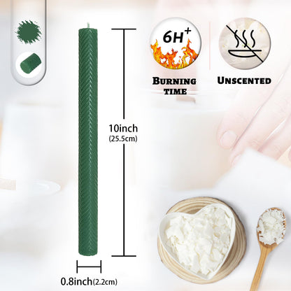 Unscented Long Spiral Taper Candle Handmade Dripless Dark Green 10 Inch Smokeless Tall Twisted Candlesticks Elegant Wave Design for Home Wedding Festive Décor