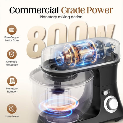 800W Stand Mixer with 5.3QT Bowl, 6-Speed with Pulse Electric Kitchen Mixer, Food Mixer with Dough Hook, Whisk, Beater Tilt-Head & Non-Slip Base for Cookie, Cake, Bread & Baking-Black