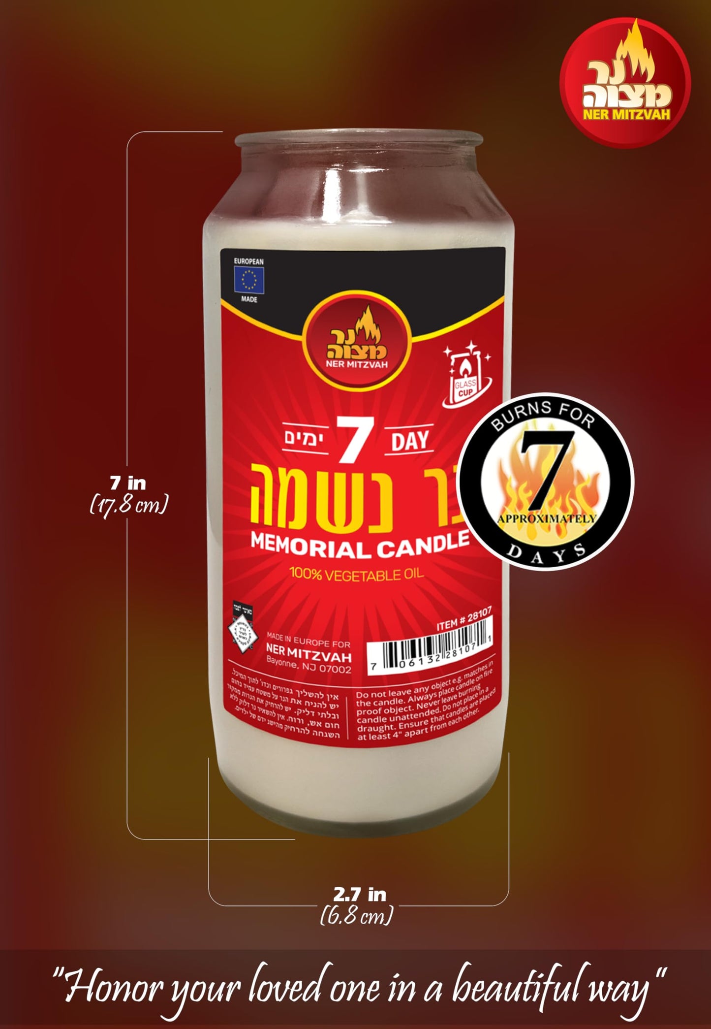 Ner Mitzvah 7 Day Yahrzeit Candle - 3 Pack Kosher White Yahrzeit Memorial Candles - Yom Kippur and Holiday Candles in Glass Jar - 100% Vegetable Oil Wax Prayer Candle