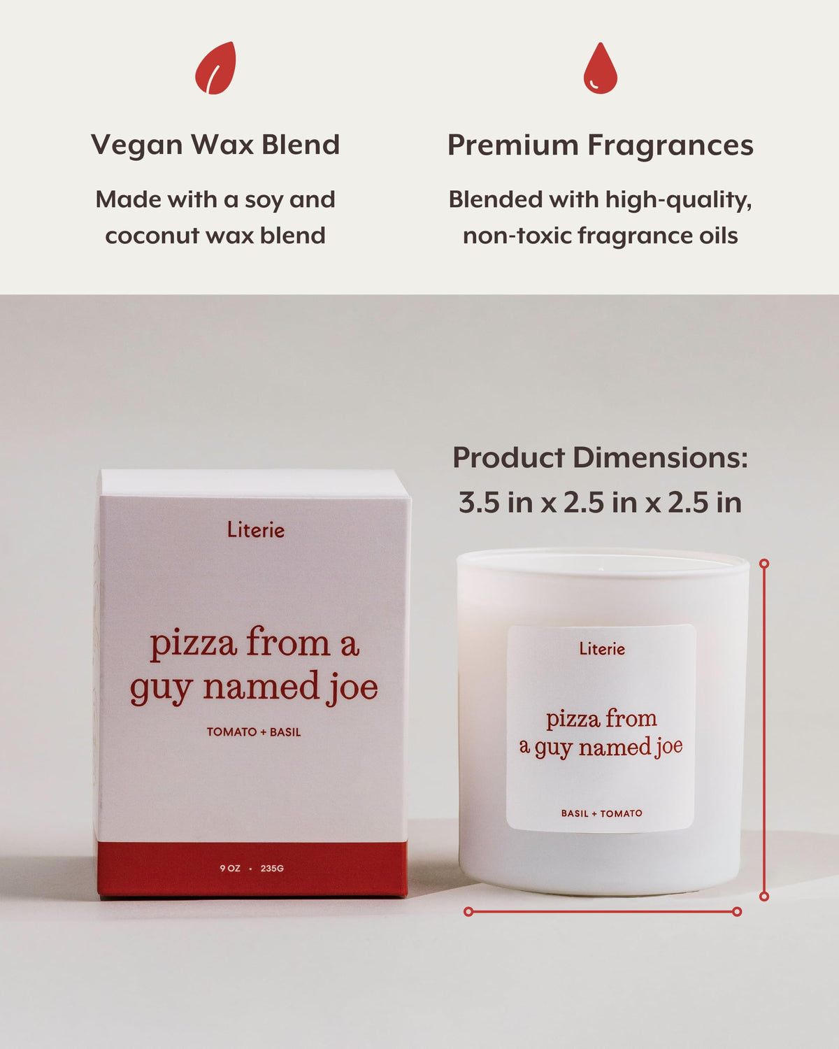 Literie NYC Inspired Scented Candle: Pizza from a Guy Named Joe - Tomato & Basil Scent, 9oz, 50 Hour Burn, Vegan Soy & Coconut Blend Candle for Home Decor, Gift for Women & Men
