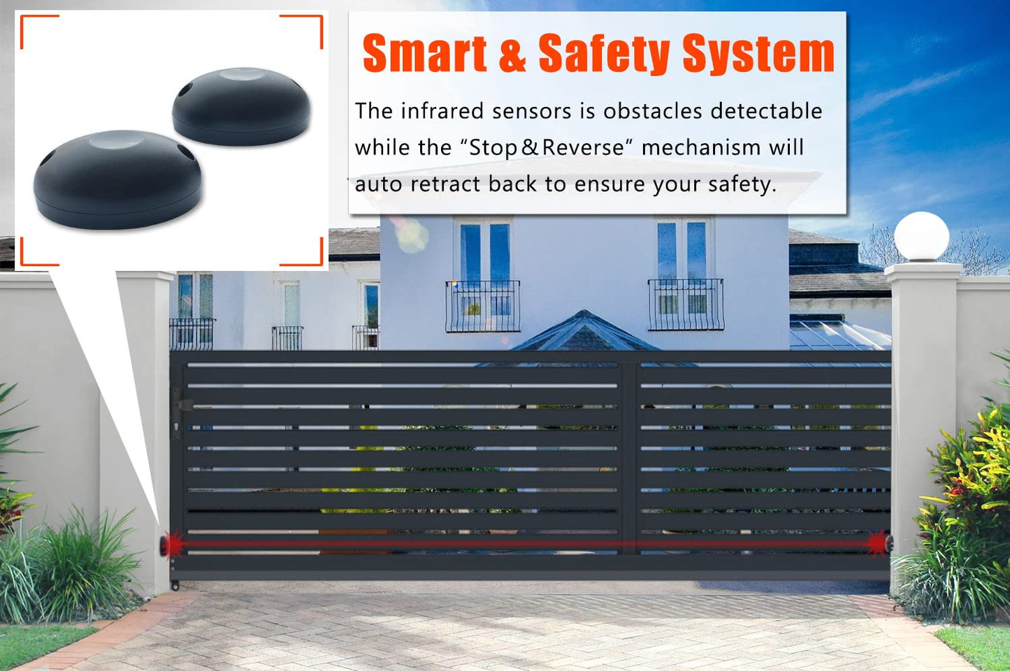 Blütezeit 220V Automatic Sliding Gate Opener (220~240V), 1800lb Rack Driven Slide Gate Motor 370W with 2 Remotes & IR Sensor, 1/2HP Electric Driveway Operator Complete Kit for Gates up to 40ft