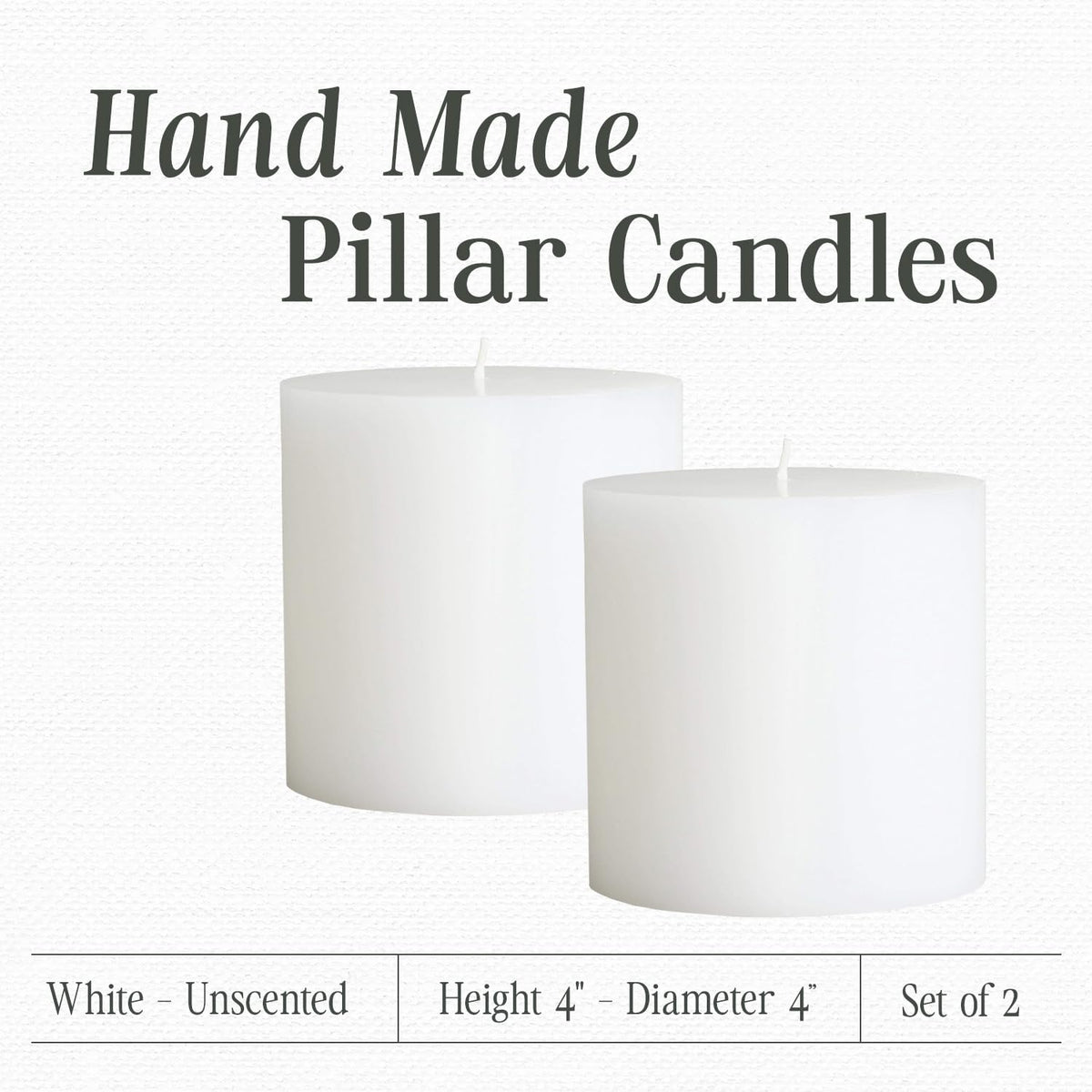 Mister Candle 4" x 4" White Pillar Candles Set of 2 – Unscented, Smokeless, Dripless Handmade Paraffin Wax Candles – Long 80 Hour Burn Time – Decorative Centerpiece & Home Decor Candle Set