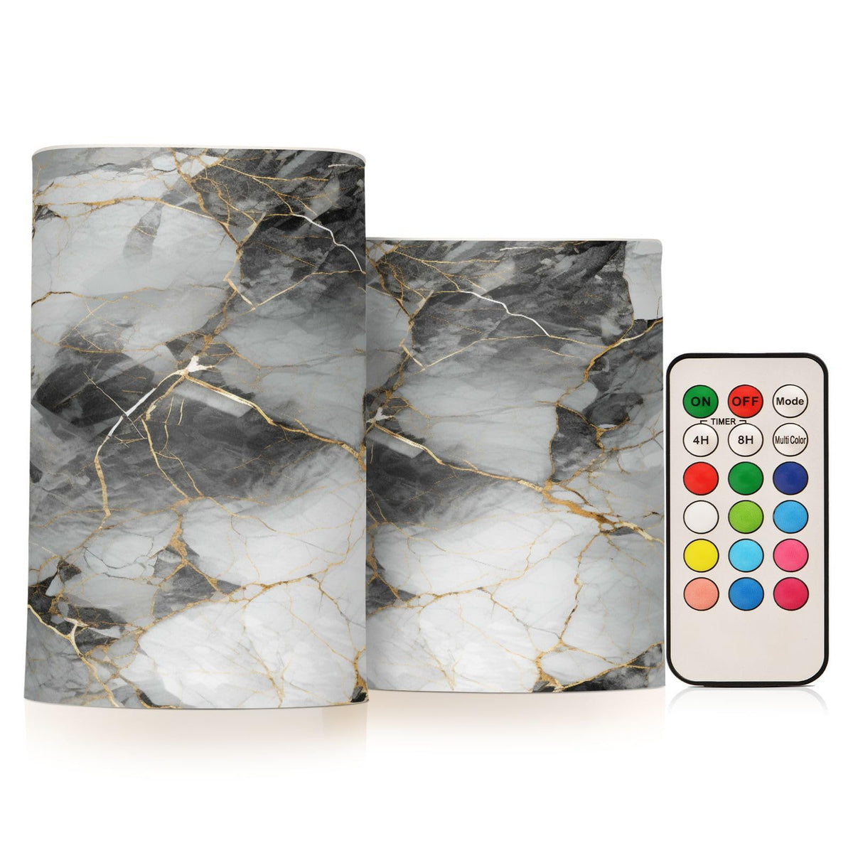 ALAZA Grey Gold Marble Flickering Flameless Candles Battery Operated with Remote Timer,Tea Light Candles LED Pillar Votive Candles Set of 2 for Outdoor