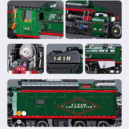 French 141R Steam Locomotive Building Bricks Set -Retro Steam Train Building Toy Sets Large Locomotives Display Toy with Train Tracks for Adults (1782 PCS)