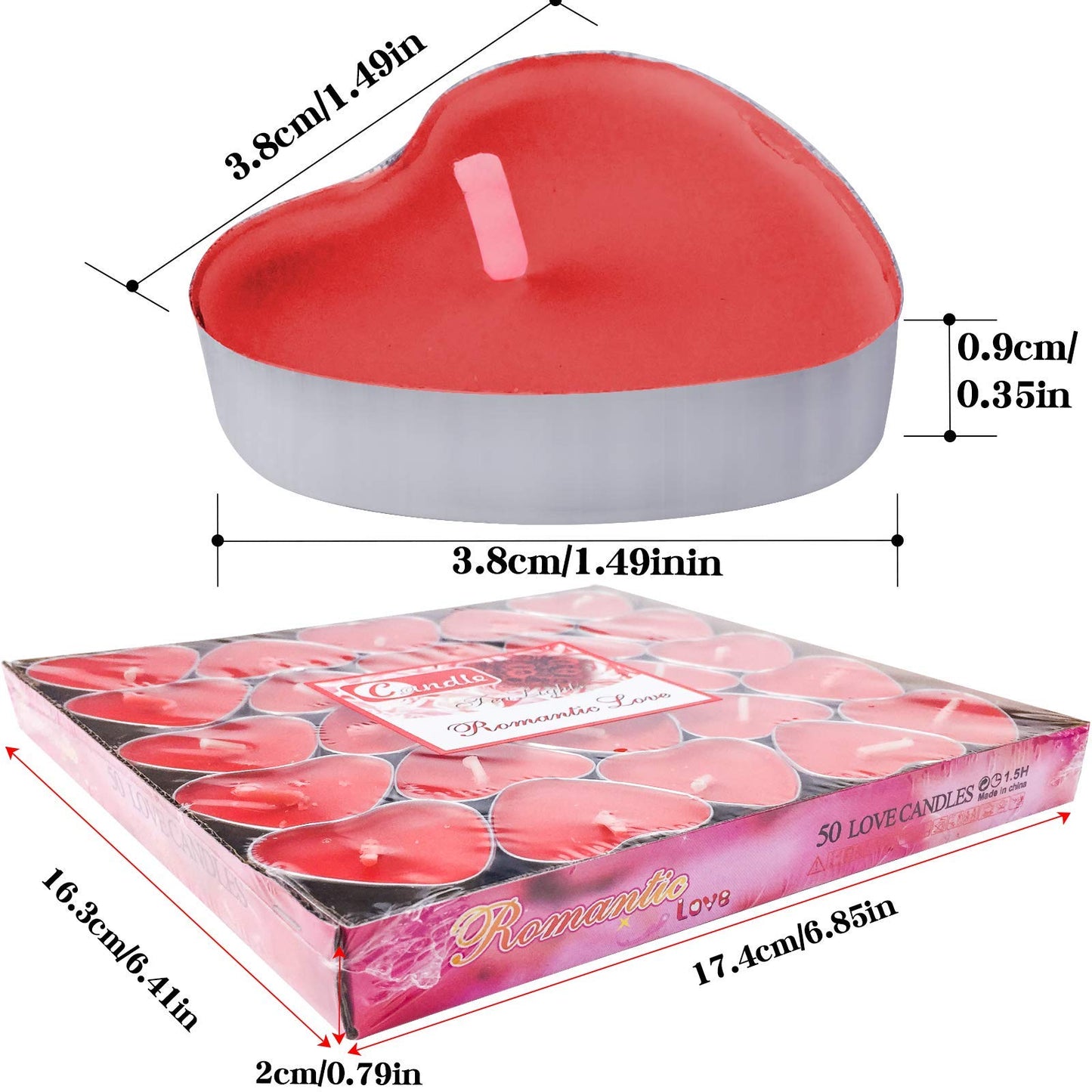 50Pack Heart Shaped Tealight Candles(25x2 Layers),Romantic Love Unscented Tea Lights Candles,Dripless & Long Lasting Smokeless Mini Tealight Candles for Romantic Decor,Pool,Home,Wedding (Red)