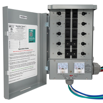 Connecticut Electric Series 2 Backup Power Manual Transfer Switch Kit, 50 Amp, 10 Circuits, with 25' Cord & Outdoor Rated 50A Inlet (Transfer Switch Kit - 25 ft Cord)