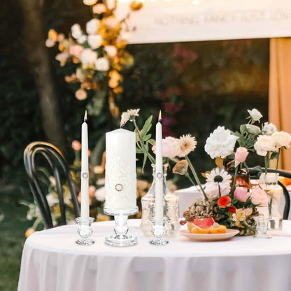 Unity Candles with Glass Candle Holder for Wedding Ceremony - Unity Candle Set Wedding Candles for Ceremony, Unity Ideas for Religious Anniversary Newlyweds Unity Candle Gifts