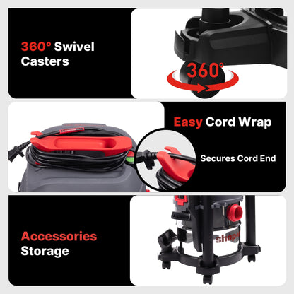 Shop-Vac 5 Gallon Ultra Quiet Shop Vacuum Wet and Dry, 4.5HP Stainless Steel Tank Wet/Dry Vacuum with Attachments, 1-7/8 In. x 7 Ft Hose, 15 Ft Cord, Ideal for Jobsite, Garage, Workshop & Home 5430542