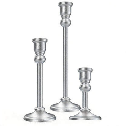 Candlestick Holders Taper Candle Holders Set of 3, Golden Candlestick Holders Decorative Candle Stand, Tapered Candle Holders Set for Wedding, Dining Table, Home Decoration (Antique Silver)