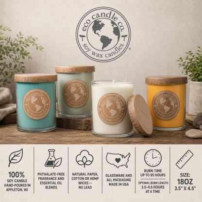 ECO CANDLE CO. Recycled Candle, Wedded Bliss, 18 oz. Double Wick - Scents of Strawberries, Champagne, Lily of The Valley, & Apple Cider - 100% Soy Wax, No Lead, Kraft Paper Label & Lid, Hand Made