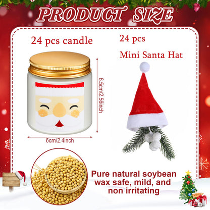 Conelist 48 Pack Christmas Scented Candles Jar Set Include 24 Pcs 7oz Soy Wax Aromatherapy Candles and 24 Pcs Mini Santa Hat Holiday Party Favor Gift Bulk for Women Men Adult Coworker