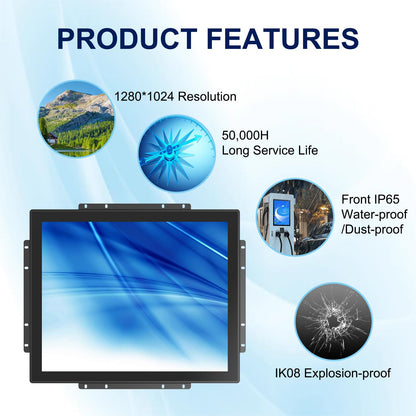 Bosunre 17 Inch Open Frame Design Touch Screen Monitor Display with VESA & Rear Mounting Bracket for Kiosk Industrial Automation Retail Self-Service