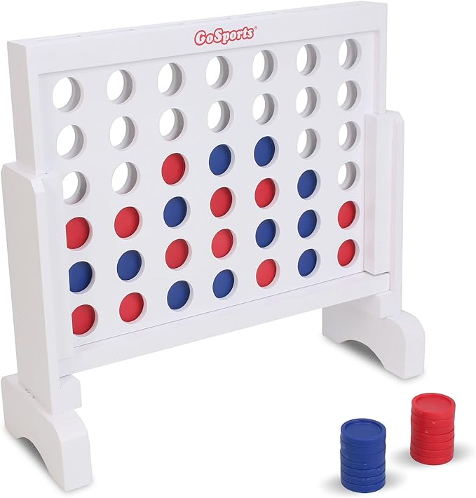 GoSports 1 Foot Width Wooden 4 in a Row Game - Choose White or Dark Stain – Includes Connect Coins Portable Case and Rules