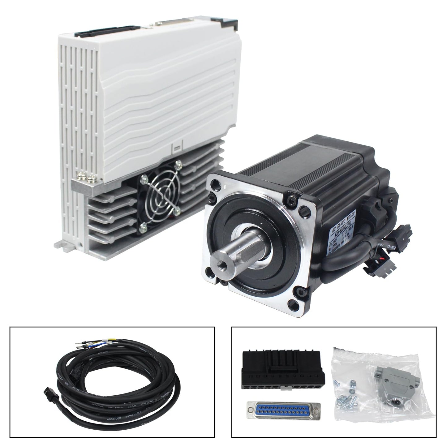 RATTMMOTOR YPMC-1000W 220V Servo Motor Kit with Servo Motor Driver, CNC Controller Kit for CNC Engraver Milling Machine/Robot (Without Brake)