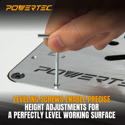 POWERTEC Benchtop Router Table w/Metal Stand and Adjustable Fence Set – 24" x 16" Laminated MDF Top, Aluminum Insert Plate, 2-1/2" Dust Port, Fence Stop, Featherboard and More Accessories (71963)