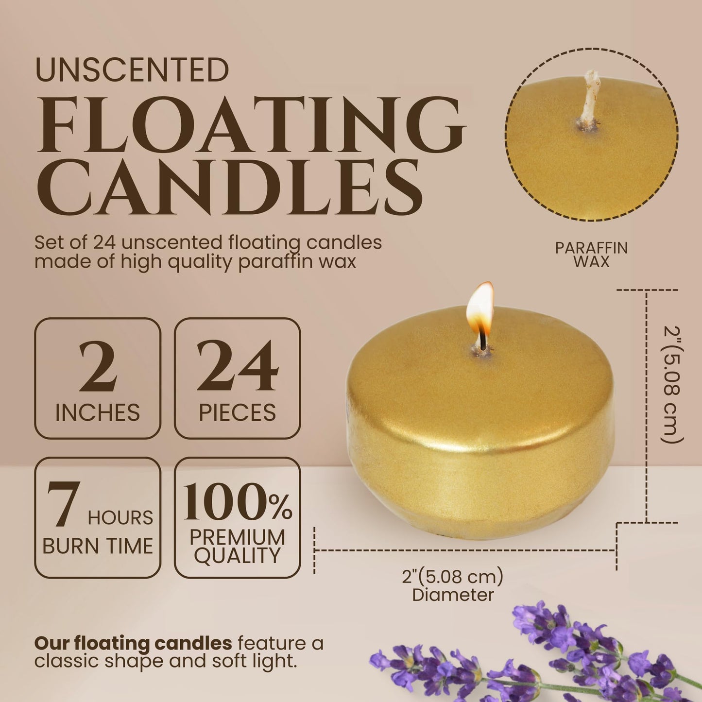 Axiom Floating Candles for Centerpieces - 24-Pack, Floating Candle 2 inch Hand-Rolled Paraffin, Cotton Wicks, 4-Hour Clean Burn - Unscented, Dripless Water Candles for Weddings, Parties, Home Decor
