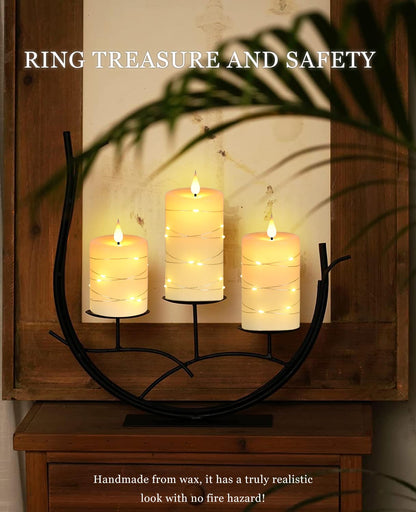 Fanzir Flameless Candles With Remote, Battery Operated Candles LED Candles with string lights Flickering Candles with Timer, 4‘’ 5‘’ 6‘’ Candle For Seasonal and Festival Celebration’s Candles set of 3