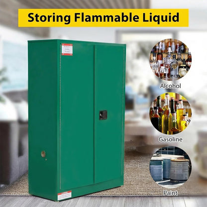 45 Gallon Flammable Safety Cabinet, Industrial Yellow Steel Storage for Flammable Liquids, 2 Adjustable Shelves, Double-Wall Fireproof Cabinet with Manual Close Doors & Vents - Green
