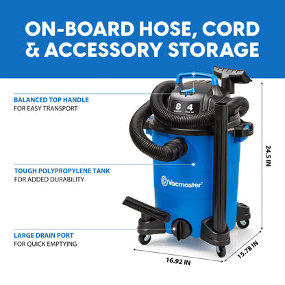 Vacmaster Blue Edition 8-Gallon* 4 Peak HP Wet/Dry Vacuum– VOC809PF