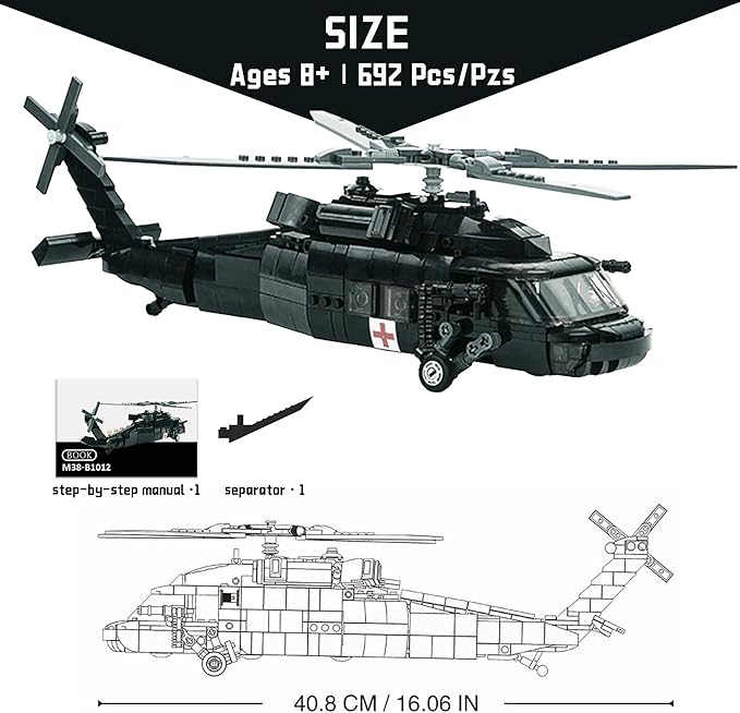 UH-60 Black Hawk Military Utility Helicopter Building Toy - Army Set with 692 PCS and 4 Toy Soldiers