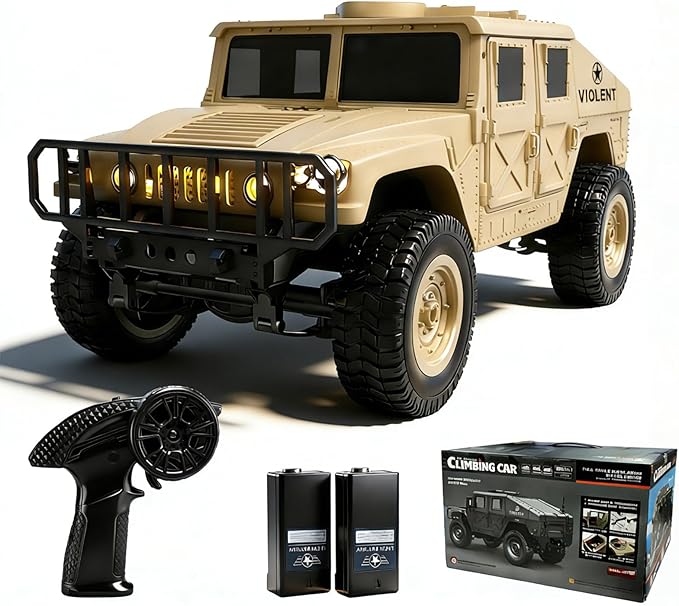 2.4GHz All Terrain RC Military Truck 4WD Remote Control Car Off Road Waterproof with Headlights Turn Signal Lights and Rechargeable Batteries Vehicle Toy Gifts for Adults Kids Age 8+ (Yellow)