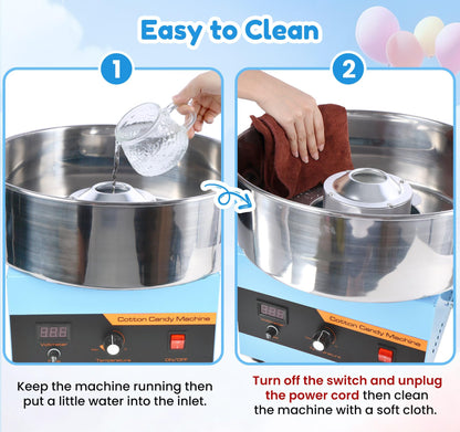 Cotton Candy Machine Commercial, 1000W Professional Cotton Candy Machine, Cotton Candy Maker with Stainless Steel Bowl, Bowl Cover and Sugar Scoop for Kids Birthday, Family Party, Festival (Blue)