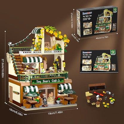 City Coffee House Building Set with Light 1173 PCS Cafe Shop Building Block Toy with Ordering Counter Baking Room House Construction Model Gift for Adults Teens Kids Boys Girls Ages 6-12+
