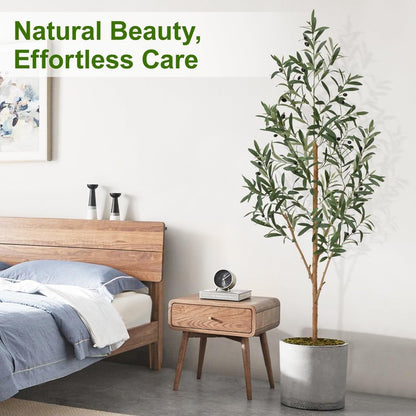 Keeplush 5ft Artificial Olive Tree, Fake Olive Tree with 420 Lifelike Olive Leaves and 30 Fruits, Faux Olive Silk Plants with Natural Wood Trunk in Pot for Living Room Bedroom Office Decor 2packs