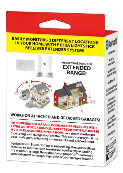 Garage Door Minder® 2-Room Combo Pack. No Wi-Fi. in Home Monitor & Alert System. 100% Wireless. Installs in Two Minutes! Great for Seniors!