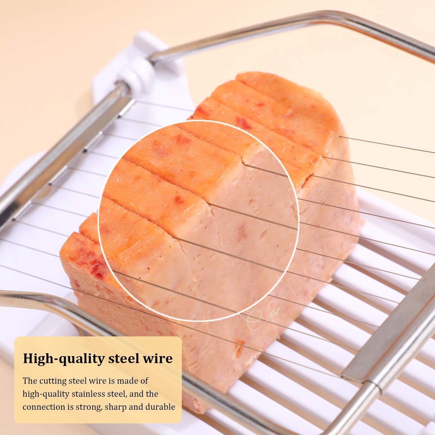 NVTED Slicer, Luncheon Meat Slicer Boiled Egg Fruit Soft Cheese Butter Slicers Cutter, Stainless Steel Wires, Cuts 10 Slices (White)