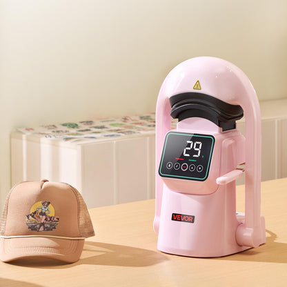 VEVOR Auto Hat Heat Press Machine, with 2pcs Interchangeable Platens, Automatic Open and Release, Touchscreen for Precise Time and Temperature Control, Heat Transfer Printing for Caps, Hats, Pink