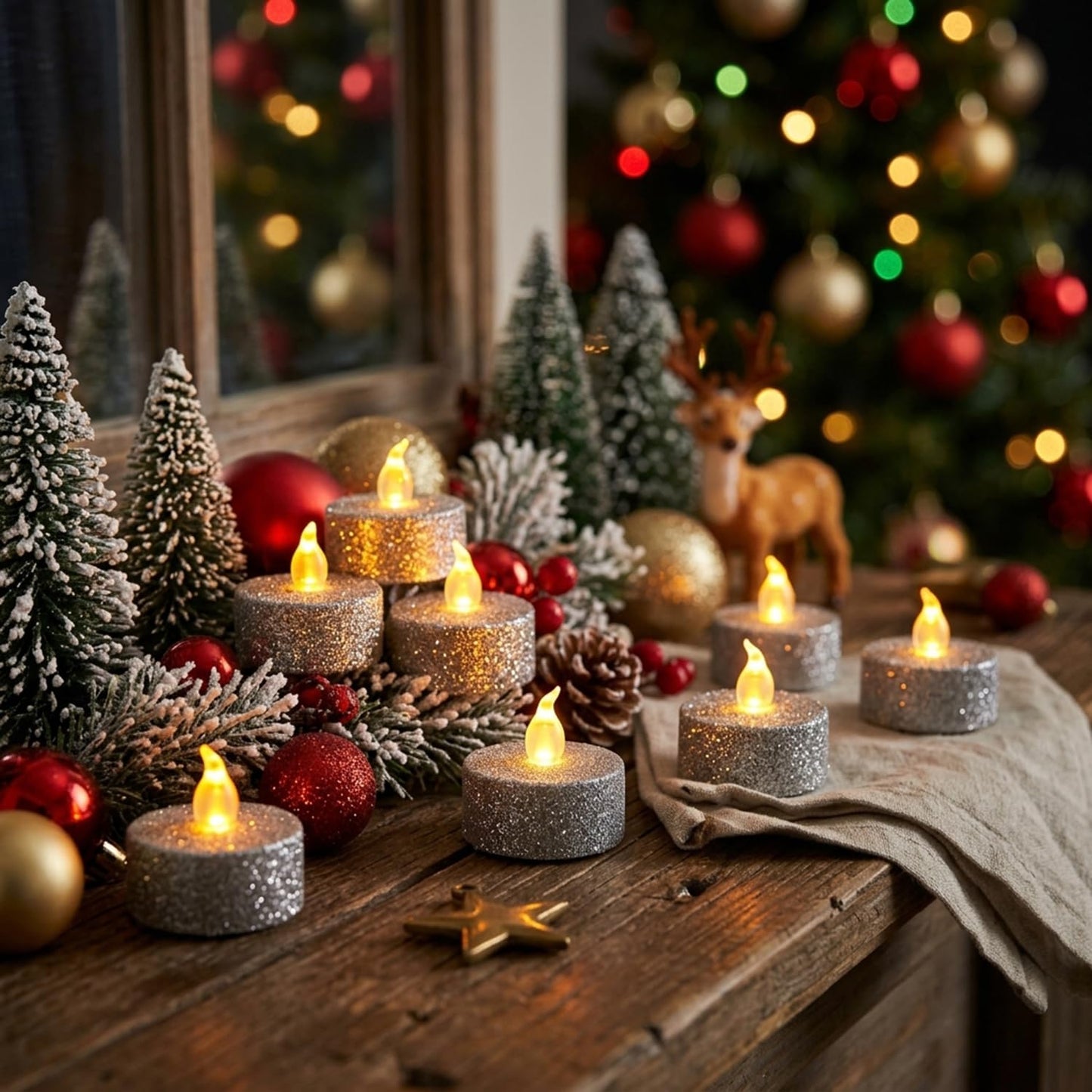 Aulaygo 12Pcs Tea Light Votive Candles with 6h Timer,Led Candles Battery Operated Warm White Flickering for Christmas Decor,Event,Anniversary Party,Wedding(Silver)