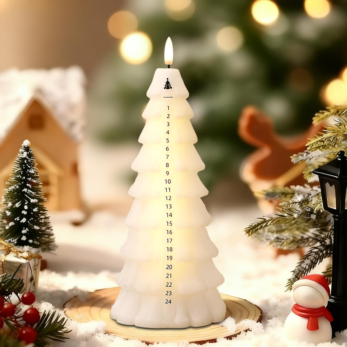 Flameless Christmas Countdown Candles with Remote, 3D Flickering Flame Christmas Tree Battery Operated LED Advent Calendar Candle, 24-day Automatic Xmas Countdown, Christmas Decoration for Home