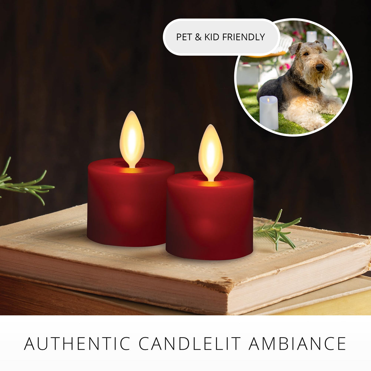 Luminara Moving Flame LED Flameless Tealight (1.4" x 2") Remote Ready Battery Operated Plastic LED Flameless Tea Light - Smooth Matte - Pearl Ivory (2-Pack Burgundy)