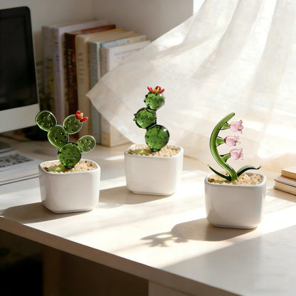 Crystal Glass Flowers Dopamine Decor, Cute Desk Decor for Women Office,Small Crystal Flower Fake Desk Plant,Gift for Teachers,Friends,Coworkers