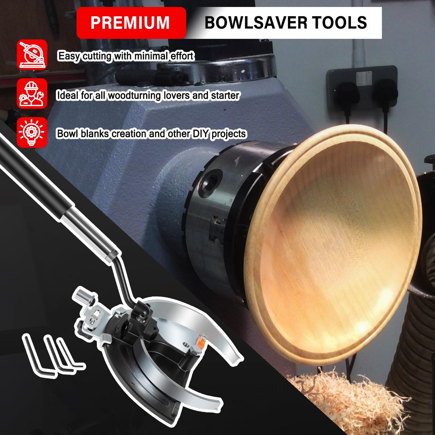 For Woodcut Bowlsaver Coring System with 2 High-Strength Blades for Coring Bowl Blanks 3" to 12" on Woodturning Lathe BSVR