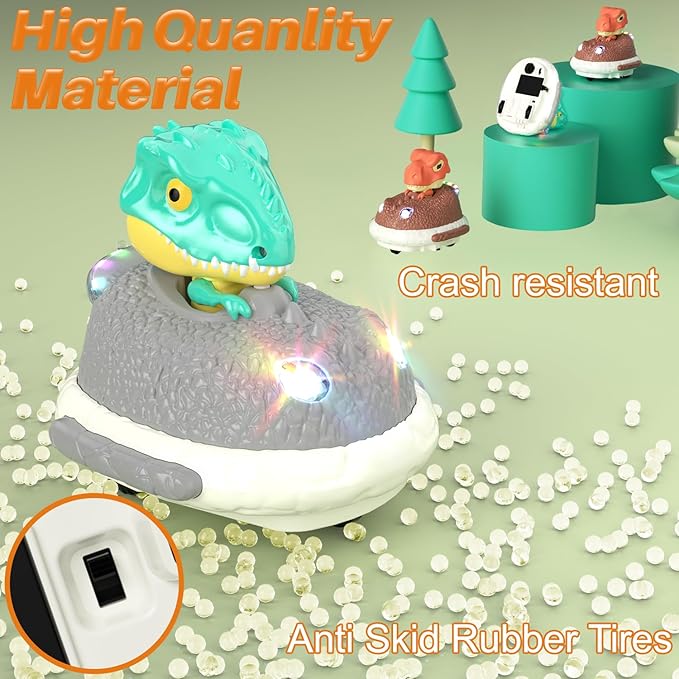Dinosaur Remote Control Car Toys Set Dino RC Race Vehicles Playset Electronic Bump Pop Game Cool Indoor Outdoor Birthday Gift 6 8-12 Years Old Toddlers Boys Girls Children Teen