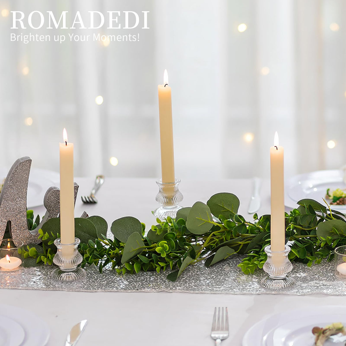 Romadedi Glass Candle Holder for Candlestick - 2 Pcs Clear Small Tapered Candle Holder Decor Wedding Table Centerpiece for Candle Sticks Christmas Party Living Room Dinner Advent