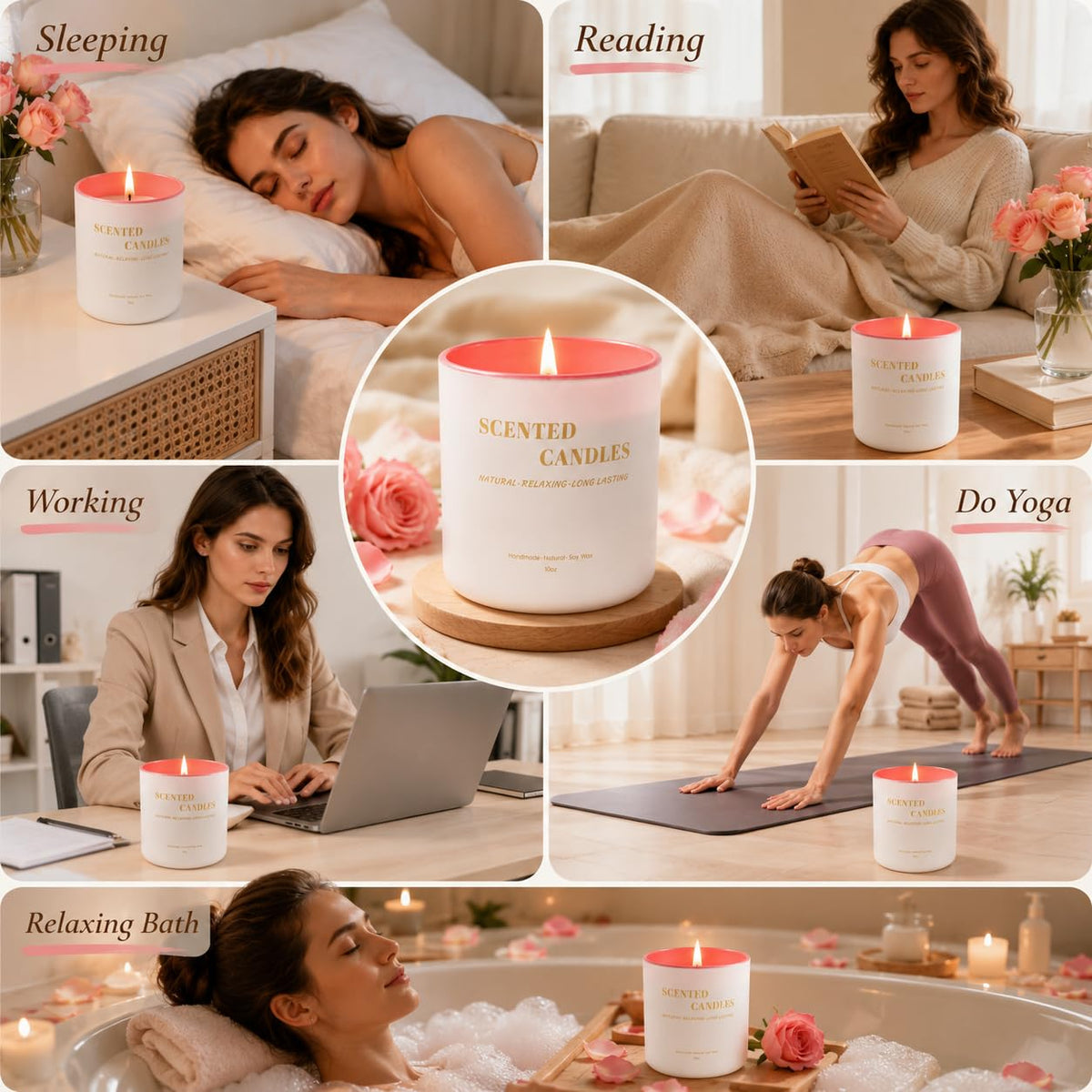 Lanttu Rose Scented Candle for Home Decor, 10 oz Natural Soy Wax Jar Candles, 40 Hours Long Lasting Burning Candles for Women Mom Friend Birthday Housewarming Gift