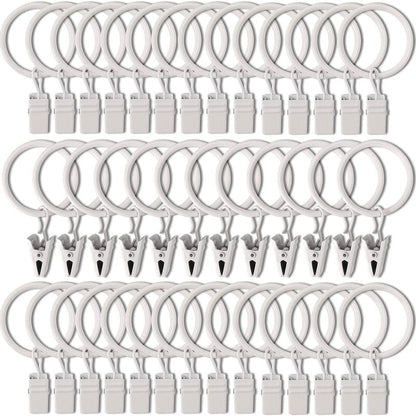 AMZSEVEN 40 Pack Curtain Rings with Clips, Drapery Clips with Rings, Drapes Rings 1.26 in Interior Diameter, Fits up to 1 in Curtain Rod, White