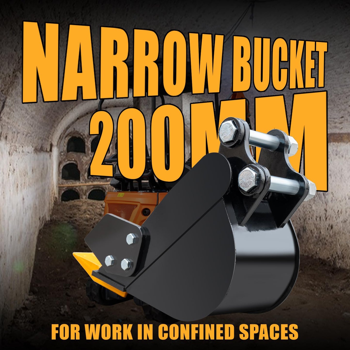 MMS 7.87in/200mm Mini Excavator Attachment, Narrow Backhoe Bucket, Manganese Steel Trench Digger Bucket with Metal Teeth, Suitable for 0.8-1.8 Tons Mini Excavators Digging Soil, Landscaping Work