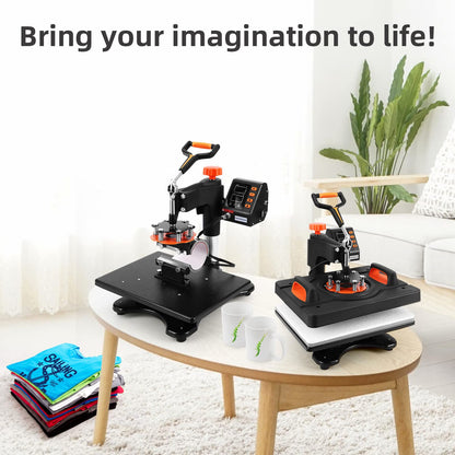 Heat Press Machine, 11-in-1 Heat Printing Machine, 12" X 15", Fast Heating,360 Degree Swing Away, Heat Transprint Machine with Various Accessories for Apparel and Bottle, Mug,Palate, Pillow and More