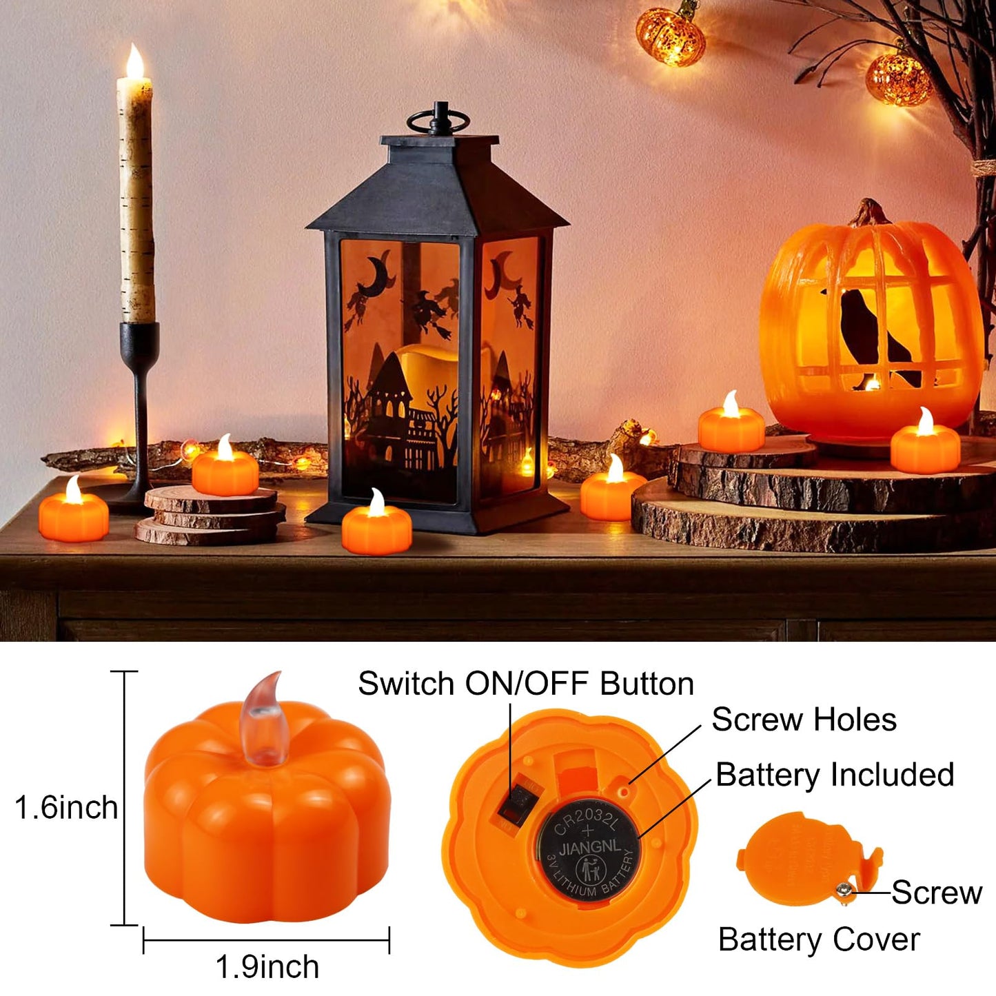 CESOF Pumpkin Tea Lights Fall Decorations, 12 Pack LED Orange Pumpkin Lights Flameless Candles Battery Operated, Halloween Thanksgiving Flickering Tealight Candle for Home Table Indoor Party Decor
