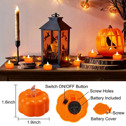 CESOF Pumpkin Tea Lights Fall Decorations, 12 Pack LED Orange Pumpkin Lights Flameless Candles Battery Operated, Halloween Thanksgiving Flickering Tealight Candle for Home Table Indoor Party Decor