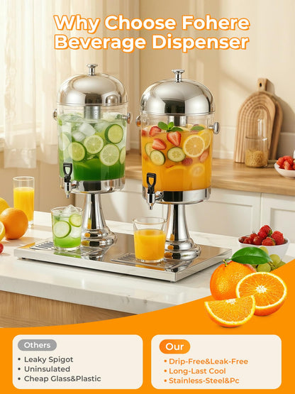 Beverage Dispenser for Parties 4.5 Gallon, Stainless Steel Drink Dispenser with Stand, Commercial Hot & Cold Juice Dispenser, Ice Core & Drip Trays for Beer, Lemonade Ideal for Parties Buffet Home Bar