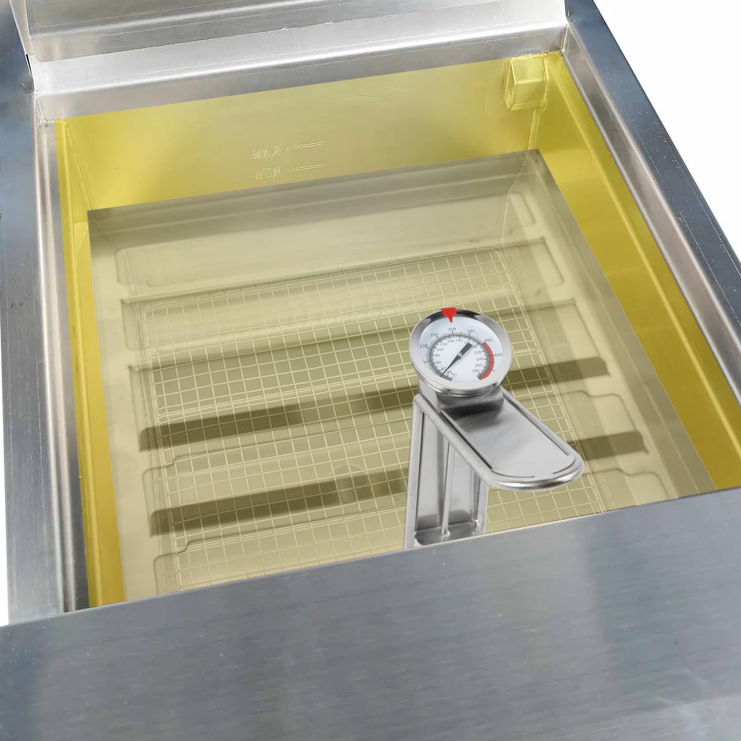KodMtiz Commercial TK45 Deep Fryer Filter, 13.5" x 13.5" 304 Stainless Steel Filter Screen with Thermometer, Extend Oil Life by 40%, 550 Micron Skimmer Fryer Strainer for Kitchens & Restaurants
